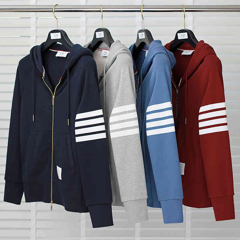 

Correct Version Four Bar Classic Tb Tom Brown Yarn Dyed Cotton Cardigan Sweater Men's and Women's Couple's Zipper Jacket, Black