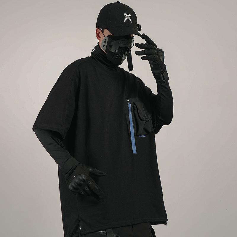 

Men's T-Shirts Retro Short Sleeves Mens Zipper Pockets T-shirt Loose Sweatshirt Techwear Short-Sleeved For MenMen's, Black