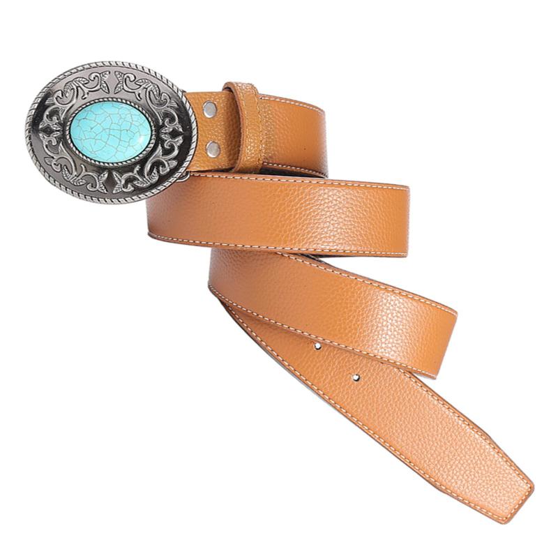 

Belts Fashion Men's Belt Jeans Pants Waist Strap Turquoise Oval Buckle Waistband Casual Versatile Adjustable Western Cowboy BeltBelts, Black