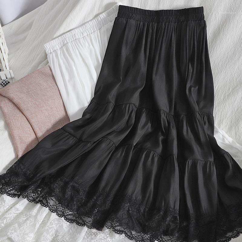 

Stitch The Lace 2022 Summer Women Boho Long Skirt High Waist Ruffles White Beach Skirts Jupe Femme Tulle Saia Midi Faldas, Black