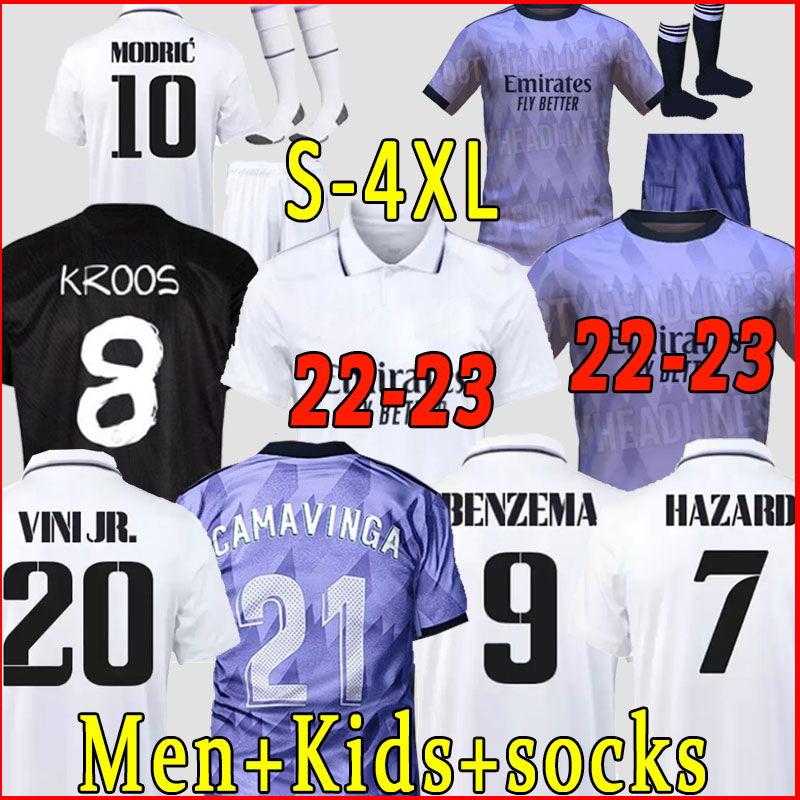 

21 22 23 BENZEMA Real soccer jerseys Madrid HAZARD Courtois 1 MODRIC men kids kit 2022 Fans player version goalkeeper football shirts MADRIDS sock 2023 BALE KROOS, 22-23 away