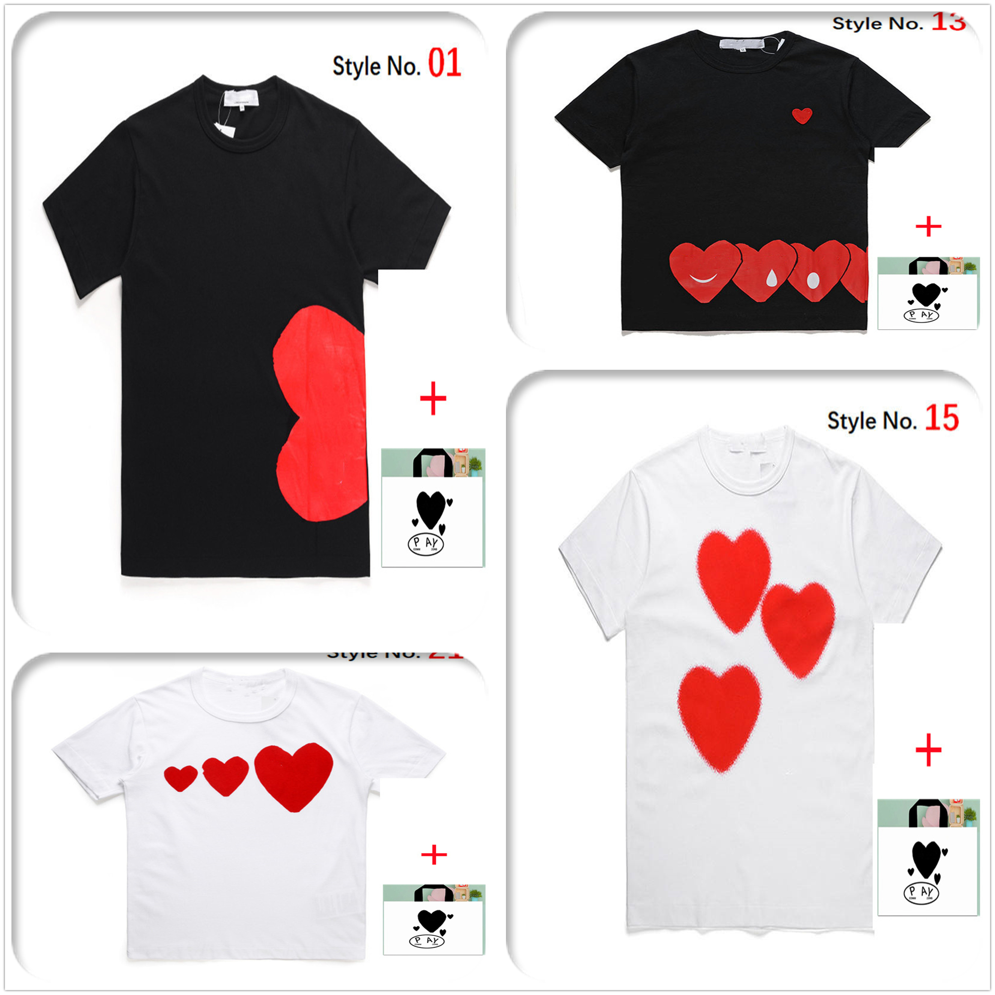 

Men T-Shirts women Tee high-quality short-sleeved Japanese cotton t shirt embroidered red heart big love print smiley face couple bottoming collection B10, 1pcs buttons