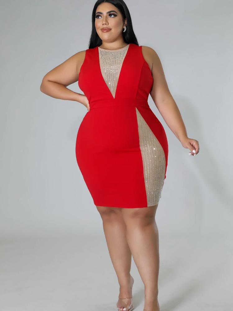 

Plus Size Dresses Mini 4XL 5XL Sexy Bodycon Sleevless Red Patchwork Sequins Women Evening Cocktail Party Gowns Summer OutfitsPlus, Black