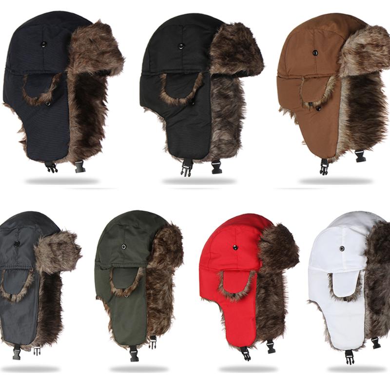 

Berets Trendy Winter Men Women Russian Hat Trapper Bomber Warm Trooper Ear Flaps Ski Solid Fluffy Faux Fur Cap Headwear BonnetBerets, Coffee 2