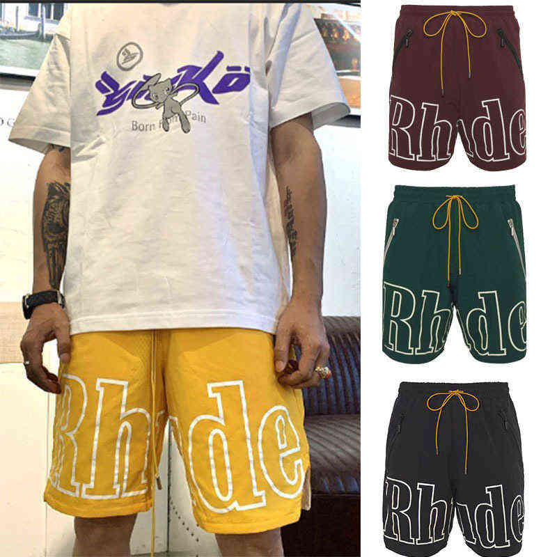 

summer rhude shorts sports casual shorts men's American loose large 5-point basketball pants, Yellow