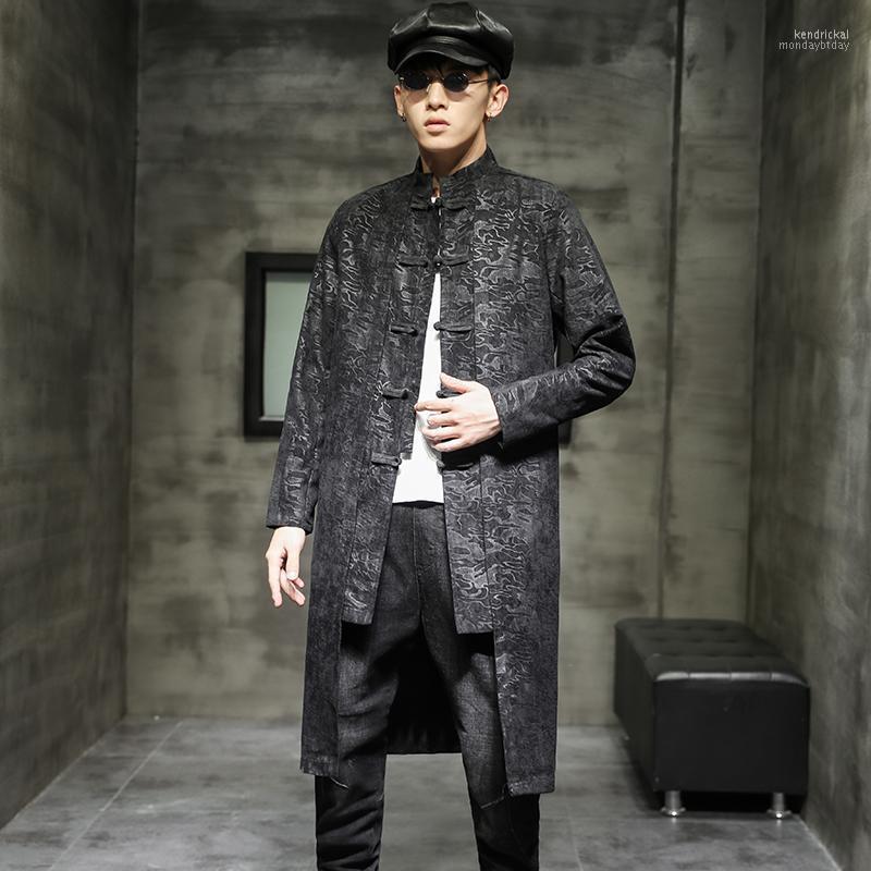 

Men's Trench Coats M-5XL Plus Size Coat Long Printed Tang Suit Cotton Linen Robe Chinese Style Fake Two Piece Jackets XXXXXL Kend22, Grey trench coat men