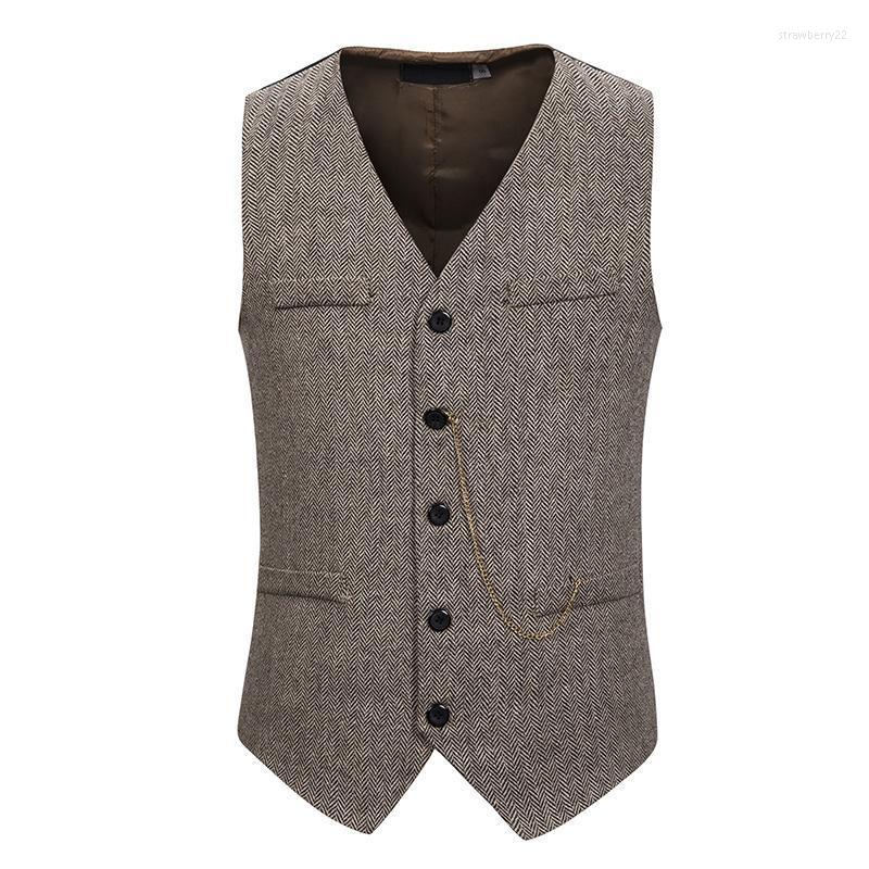 

Men' Vests Wool Herringbone Tweed Suit Vest Men 2022 Brand Single Breasted Waistcoat Business Casual Wedding Mens Chaleco Hombre Stra22, Coffee