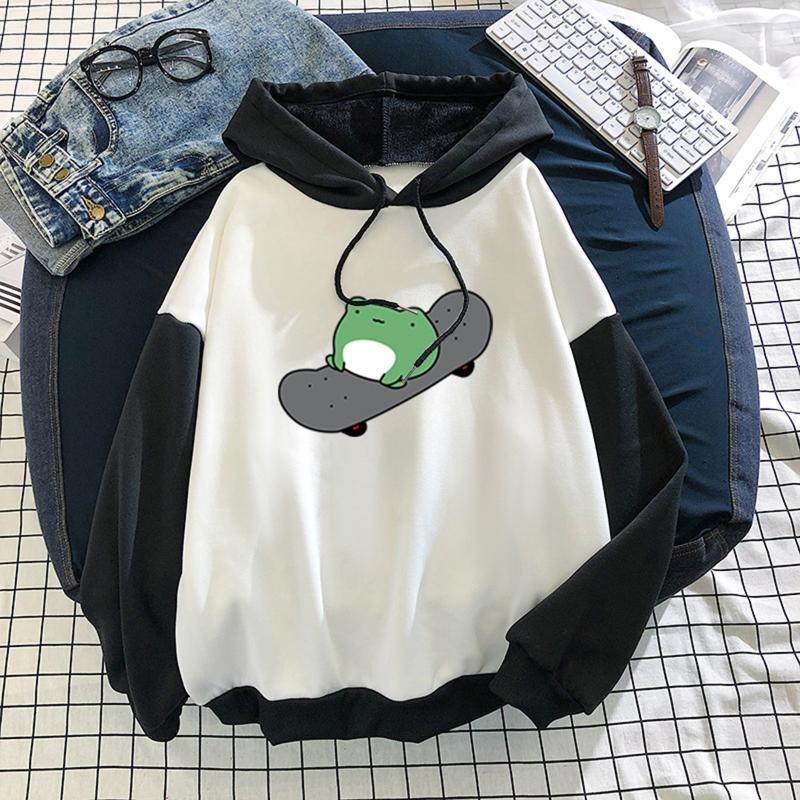

Women's Hoodies & Sweatshirts Harajuku Women Hoodie Frog Pullover Fashion Stitching Cute Plus Velvet Long-sleeve Hooded Sweatshirt Top Kawai, Gy