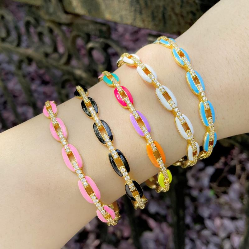 

Bangle Chic Coffee Bean Enamel Bangles Clear Crystal Stone 2022 Trend Gold Color Adjustable Girl JewelryBangle BangleBangle