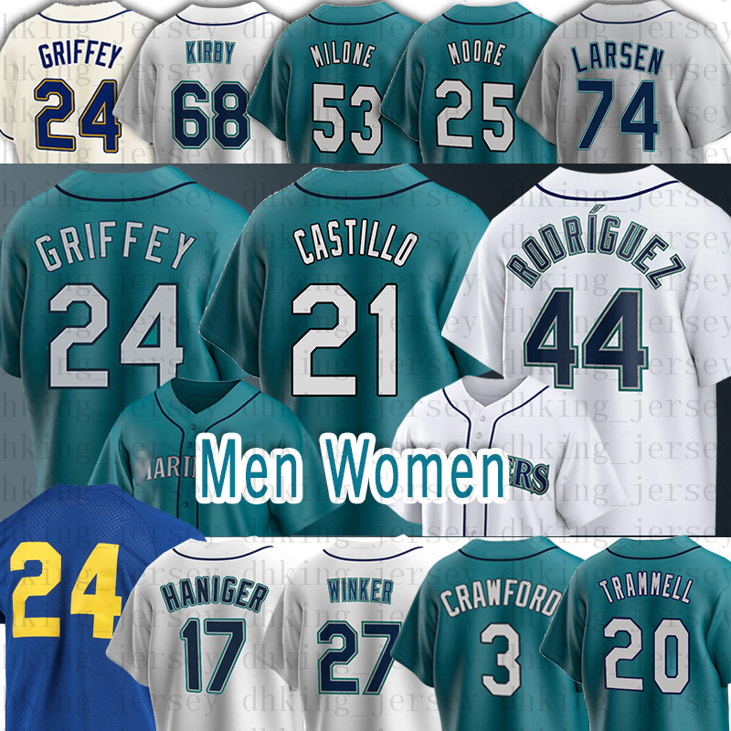 

Seattle 44 Julio Rodriguez Mariners Baseball Jerseys 24 Ken Griffey Jr 21 Luis Castillo 17 Mitch Haniger Dylan Moore Taylor Trammell Milone 68 Casey Sadler, Men(shui shou)