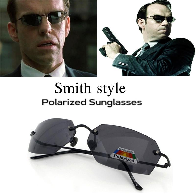 

Sunglasses Matrix Agent Smith Style Men Polarized Driving Sun Glasses Male Rimless Anti-Blue Ray Day Night Vision