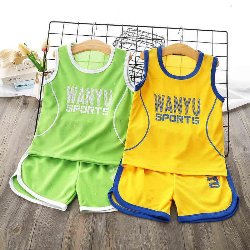 

Children's Vest suit summer sleeveless shorts children's suit sports fast drying sweat absorbing middle school children's ball suit, Huo li cheng