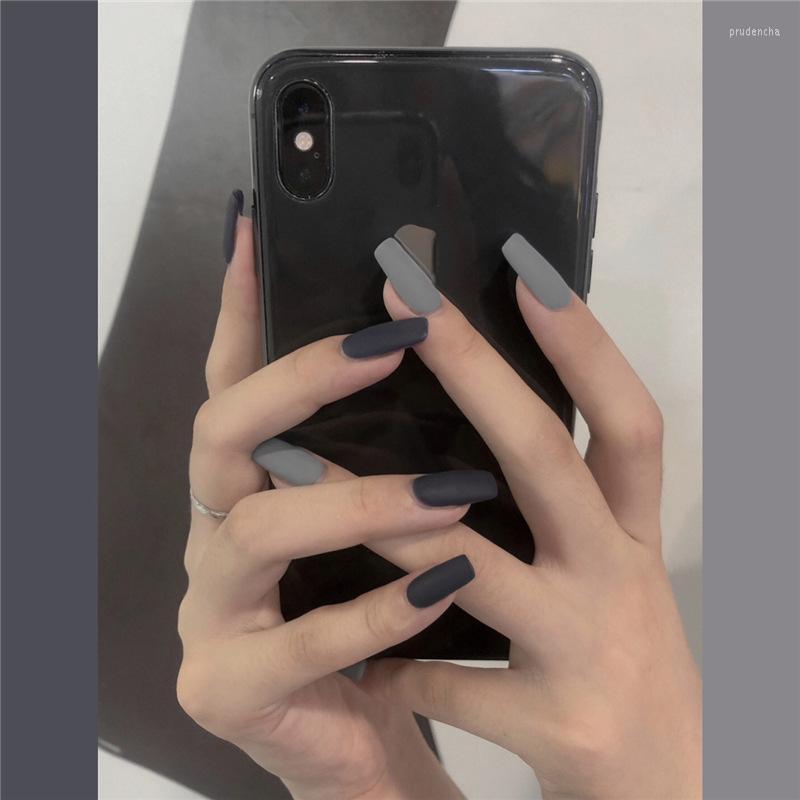 

False Nails 24PCS Matte Ballerina French Tips Square Fake Press On Nail Art Artifical Manicure Tool Prud22