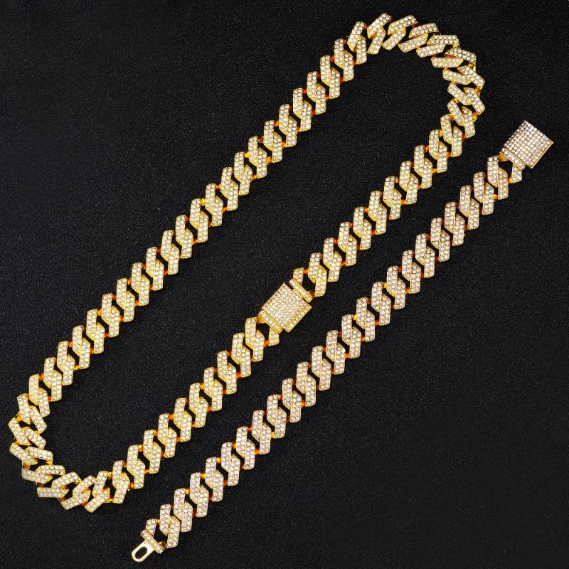 

Chains Hip Hop 15MM Heavy Prong Cuban Chain Necklace Bling Crystal Iced Out Rhinestones For Men Jewelry NecklaceChainsChains
