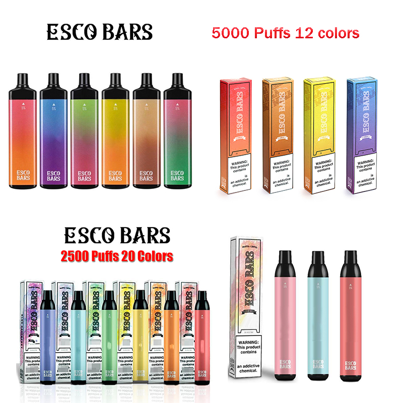 

Esco Bars Mega Disposable E cigarettes 5000 2500 Puffs Vape Pen 600mAh Rechargeable Battery 14ml Pre-filled Vapor Mesh Coil Cartridge Device escobar air bar max lux