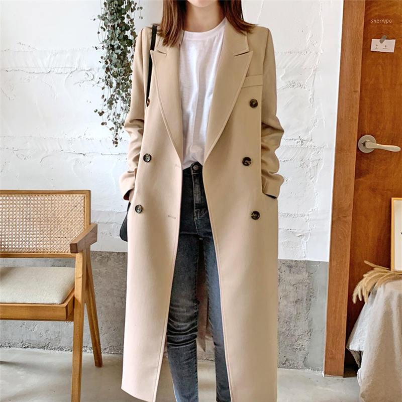 

Women's Trench Coats 4XL Plus Size Fashion Double Breasted Long Coat For Women Autumn Elegant Straight Blazer Windbreaker C6533, Black coats