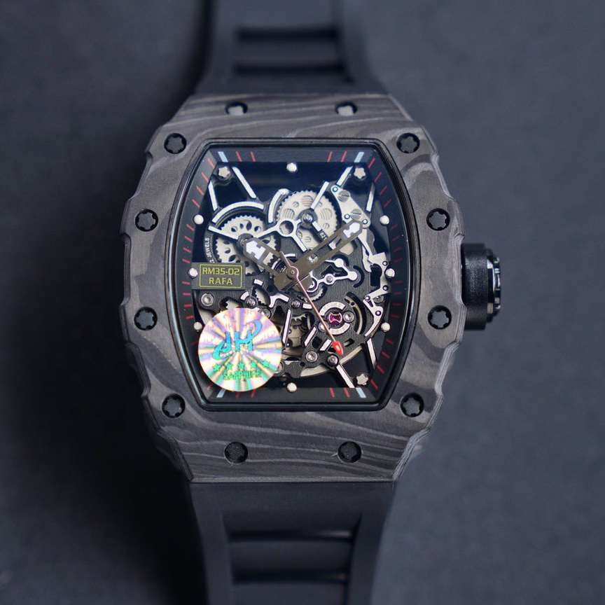 

Mens Watch Automatic Mechanical Carbon Fiber red black blue rubber