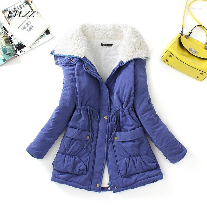 

Women' Down & Parkas FTLZZ Winter Cotton Coat Women Slim Snow Outwear Medium Long Wadded Jacket Thick Padded Casual Sash Tie Up Luci22, Black