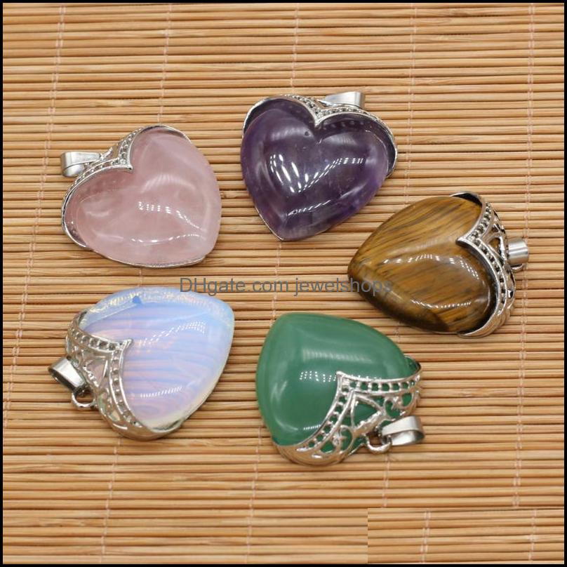 

Pendant Necklaces Stone Pendants Heart Shape Rose Quartzs Amethysts Green Aventurines Charms For Diy Jewe Jewelshops Dh3Nv