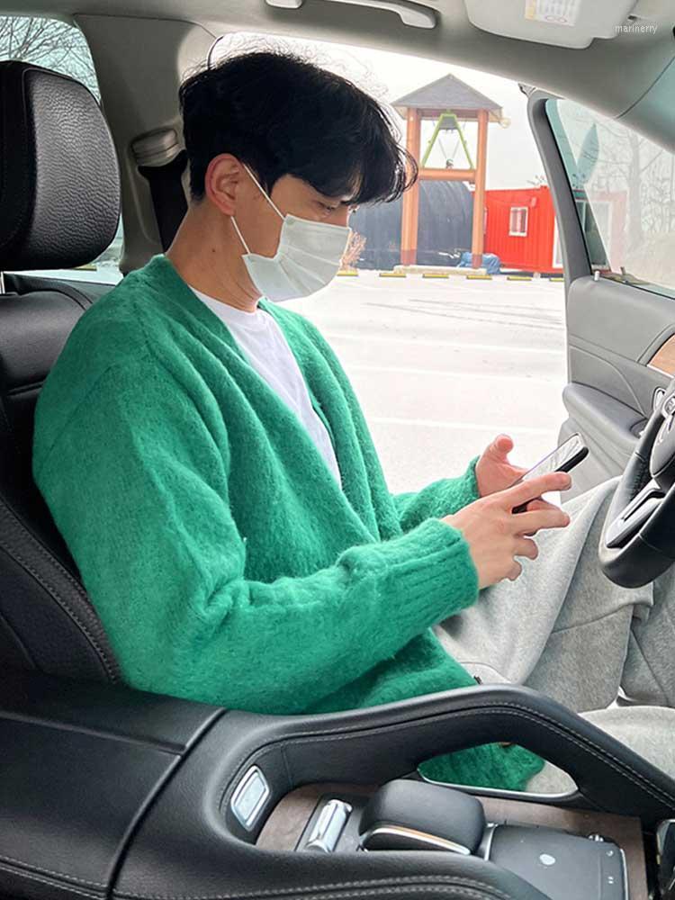 

Men's Sweaters Men's Wear Knitted Sweater Loose V-neck Solid Color Cardigan Coat Spring Autumn Casual Long-sleeved Q06Men's Mari22, Green