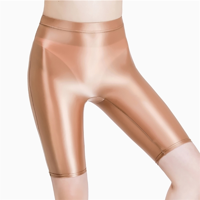 

Spandex Shorts High Waist Running Fitness Shiny Pants Satin Smooth Tights Japanese Elastic Swimming Yoga Sexy Oil Glossy Tight 220704, Black