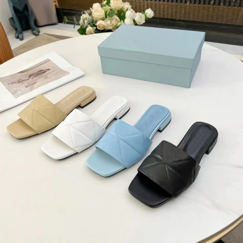 

New Women Sandals Squared Sole High Heels Summer Leather flat Slippers Comfort Walking shoes Designer Sandal Sexy Party Slipper With Box, Orange