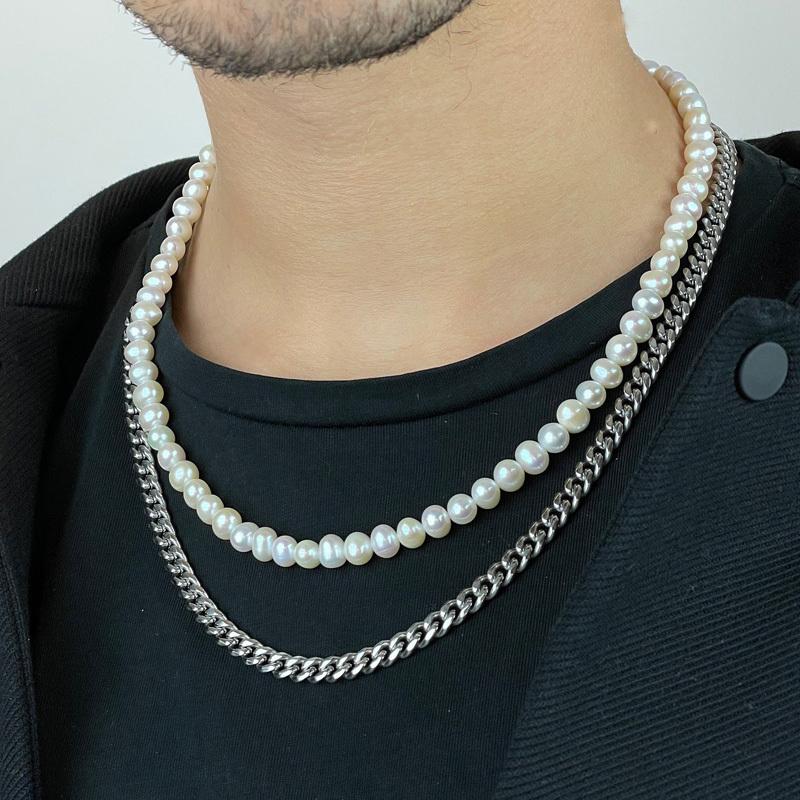 

Chains Fashion Imitation Pearl Necklace Men Handmade Multiple Width Stainless Steel Cuban Chain For Jewelry GiftChains
