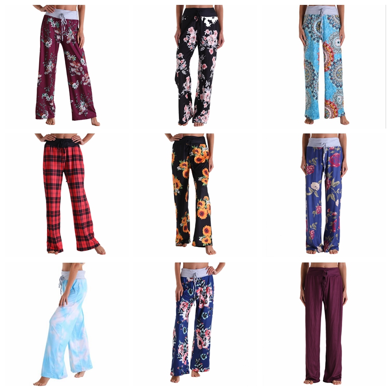 

Wide Leg Pants Trousers Floral Flowers Palazzo Capris Camo Plaid Plain Stripe Elastic Fitness Yoga Pants Lady Sport Loose Long Panty Casual Baggy 40 Colors B8017, Remark your colors