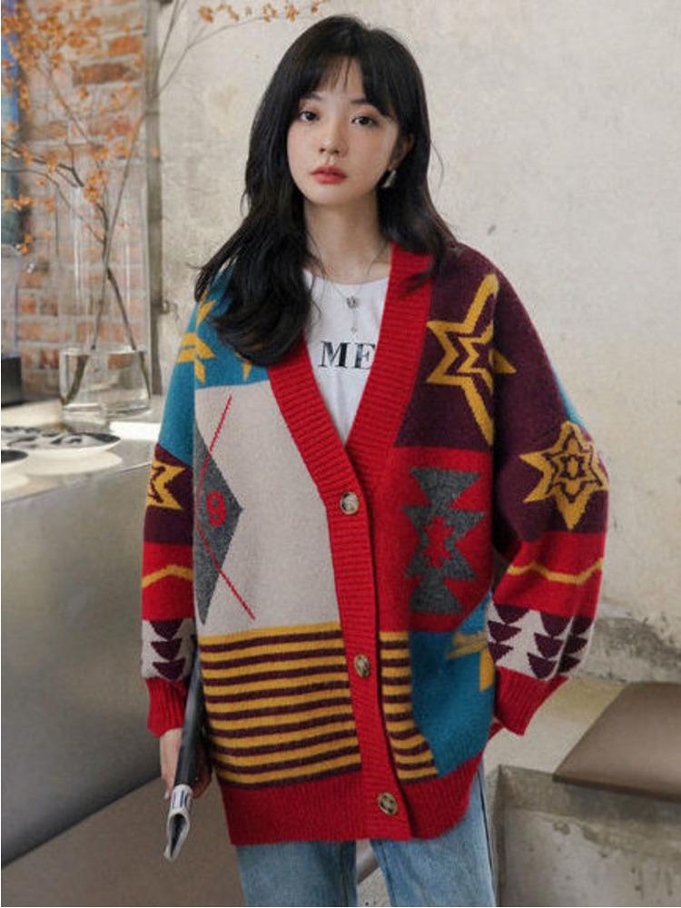 

Women's Sweaters Red Sweater Cardigan Coat Women's Autumn And Winter 2022 Korean Loose Lazy Style TopWomen's, Blue