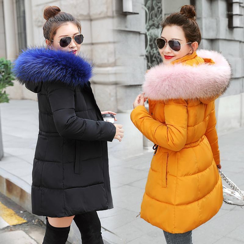 Women's Trench Coats Winter Jacket Women 2022 Artificial Raccoon Hair Collar Female Parka Black Thick Cotton Padded Lining Ladies S-3XXXL