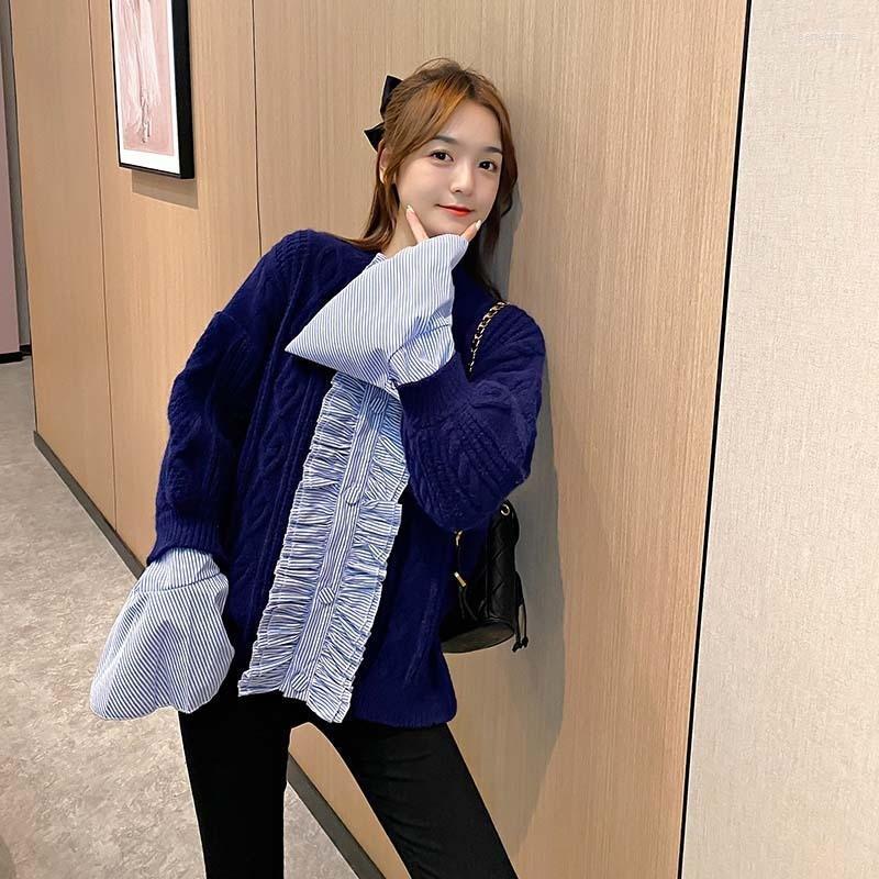 

Women's Knits & Tees Casual Women Loose Fit Ruffles Patchwork Knitted Cardigan Single Breasted Flare Sleeve Jacquard Sweater Coat Oversized, Beige