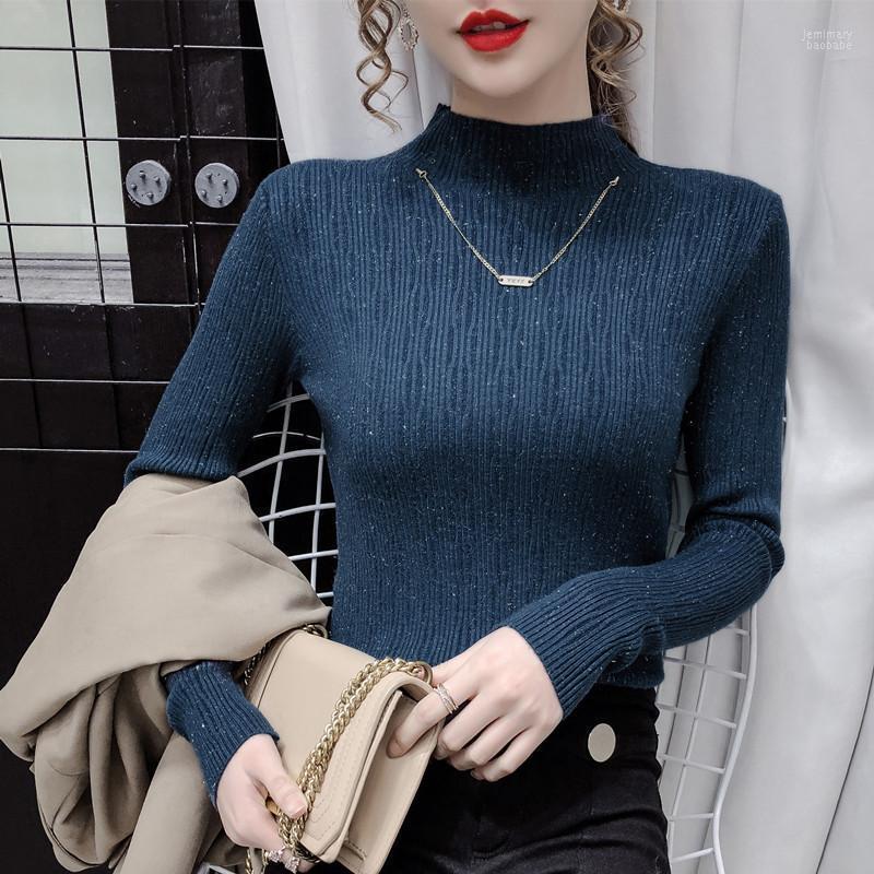 

Women's Sweaters Pull Femme Korean Fashion Bright Silk Sweater Women 2022 Autumn Winter Long-sleeved Top Jersey Mujer Turtleneck Jemi22, White