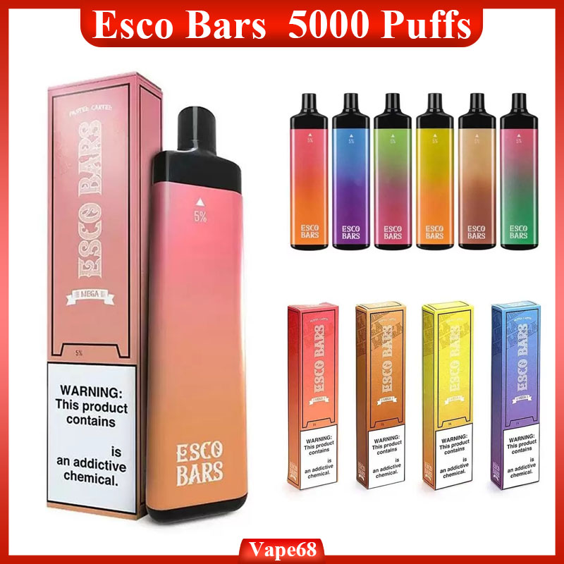 

Newest Esco Bars Mega Disposable cigarettes 5000 Puffs Vape Pen 600mAh Rechargeable Battery 14ml Pre-filled Vapor Mesh Coil Cartridge Device