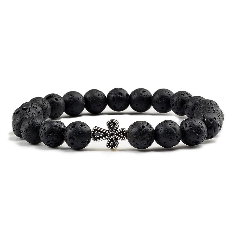 

Beaded Strands Trendy Jesus Cross Volcanic Stone Men Stretch Bracelets Matte Black Lava 8MM Beads Energy Yoga & Bangles Women JewelryBea