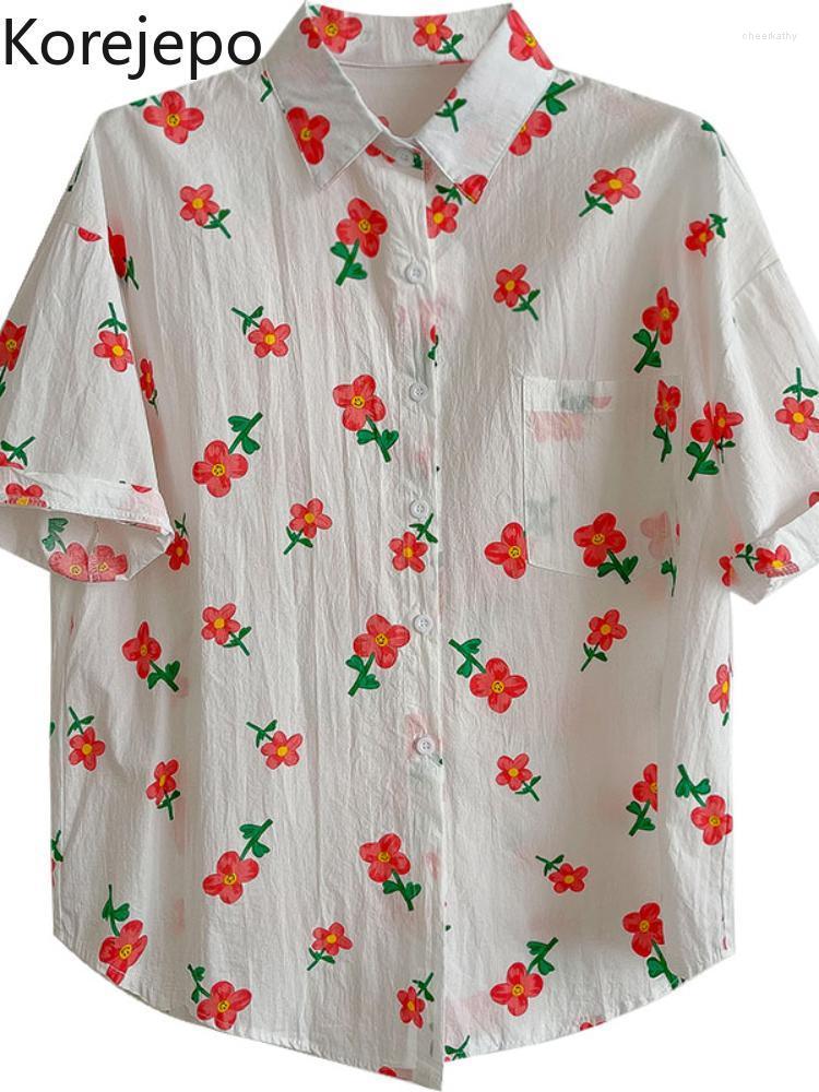 

Women's Blouses & Shirts Korejepo Casual Versatile Women Summer Leisure Personalized Printed Top 2022 Sweet Loose Short Sleeve Fashion Shirt, White