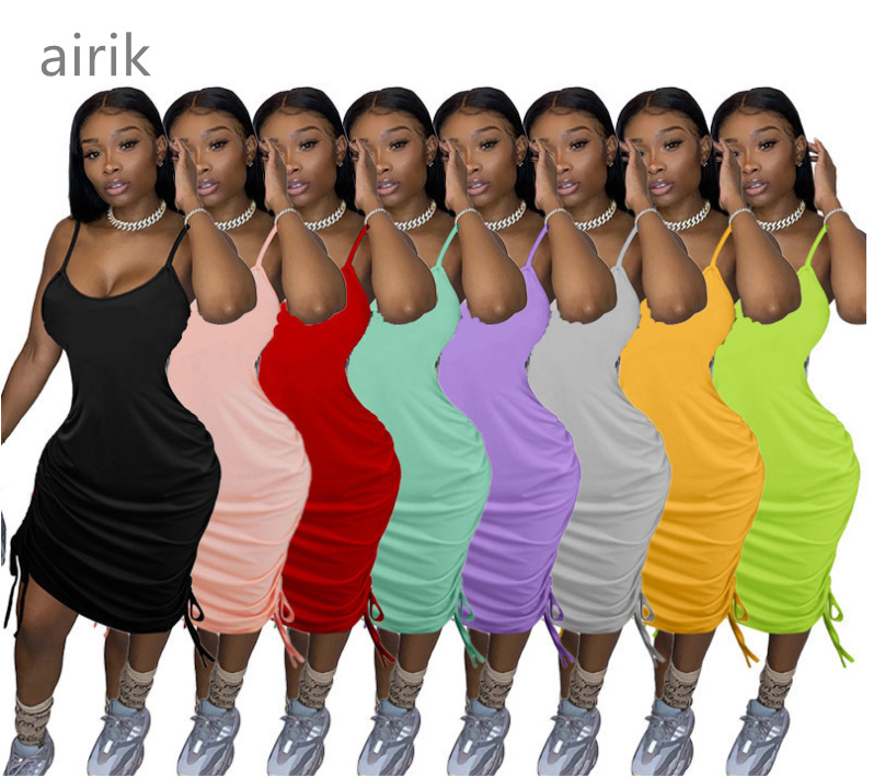 

Womens Casual Party Sling Dress Summer Thin Solid Color Slim Type women OL Temperament Commuter Sling Group, 5#