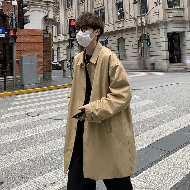 

Men's Trench Coats -2xl Mens Coat Autumn Spring Male Outerwear Overcoat Long Simple Solid Turn-down Collar Windbreaker Top Clothes H132 Ken, Khaki