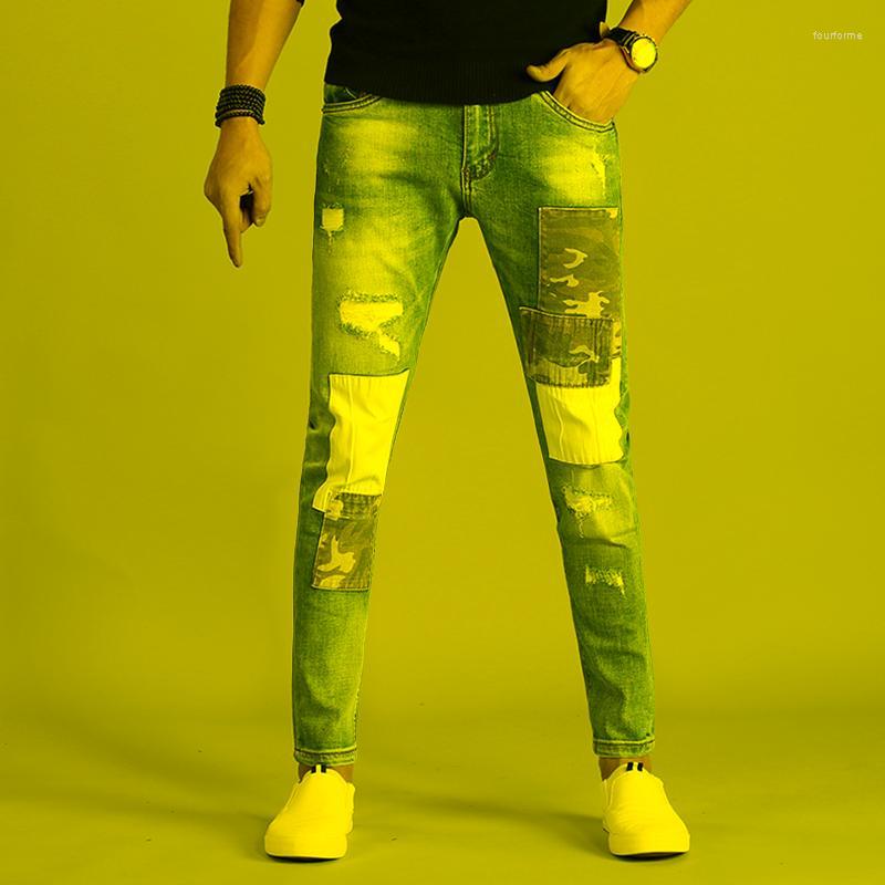Summer Ripped Patch Jeans Men Streetwear Blue Thin Jean Patchwork Stretch Denim Pants 2022 Fashion Slim Fit Distressed Trousers-image-790804014