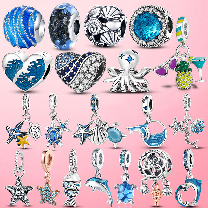 

925 Sterling Silver Dangle Charm Starfish Turtle Shell Dolphin Beads Bead Fit Pandora Charms Bracelet DIY Jewelry Accessories