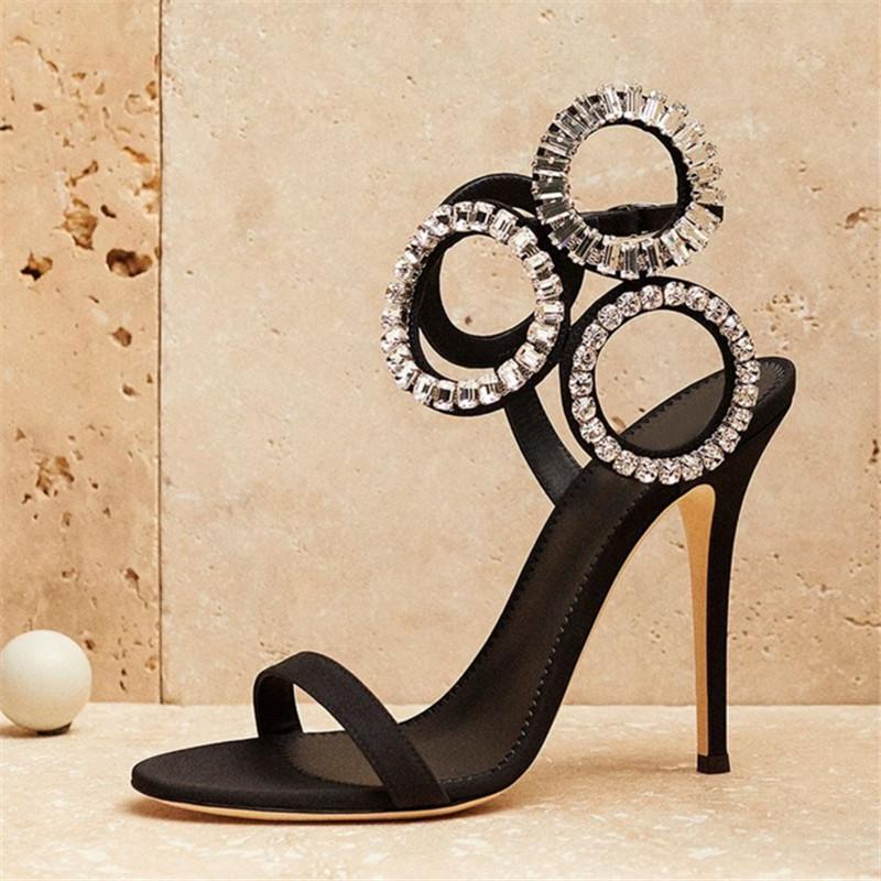 

Sandals Summer Sexy 10CM High Heels Crystal Women Pumps Gladiator Wedding Dress Shoes Woman Sandalias MujerSandals, Apricot 8cm heel