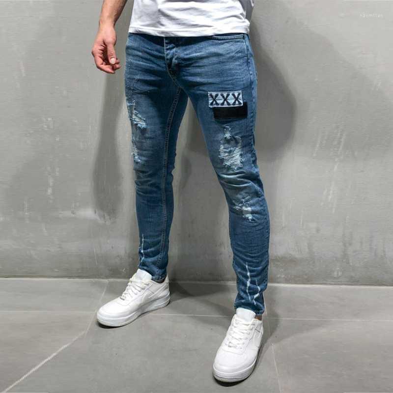 

Men's Jeans Mens Skinny Frayed Stretch Denim Pants Casual Fitness Bodybuilding Pocket Full Length Sports Naom22, Blue