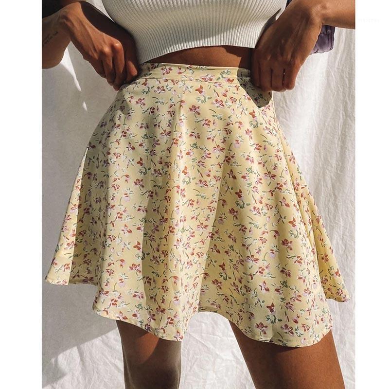 

Skirts Summer 2022 Casual Slim Zipper Floral Print Women Mini Skirt Femme Harajuku Boho High Waist Chiffon Jupe Sexy Faldas JK1150, Black