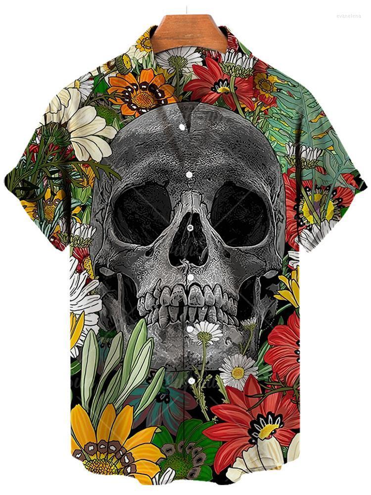 

Men's Polos Holiday Beach Mens Shirts Vintage Skull Print Cardigan Tops Casual Short Sleeve Clothing Men Summer Fashion Lapel Buttoned Shirt, 01 print