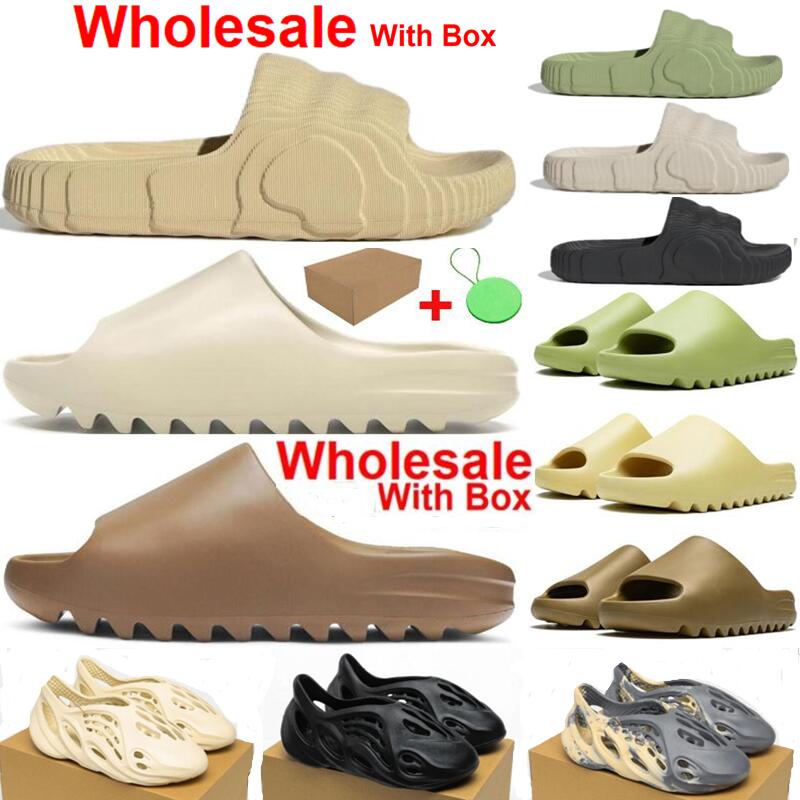 2022 3D Slippers Men Sandals Foam Runner Women Slide Earbre Enflame Orange Resin Pure Black Glwgrn Sand White Sand Mineral Blue MXT Moon Grey Soot C