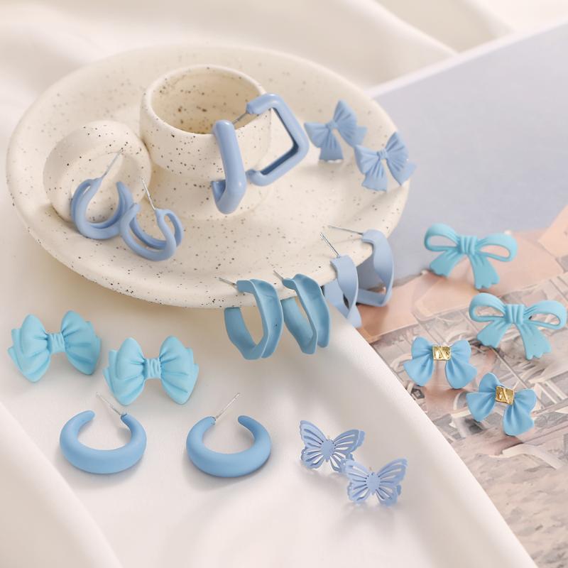 

Hoop & Huggie Korean Butterfly Geometric Earrings Women 2022 Fashion Blue Fresh Multi-style Hollow Jewelry Party GiftHoop