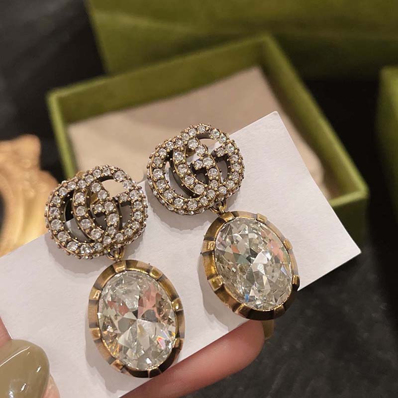 

Fashion Diamonds Dangle & Chandelier Bronze Big Gemstone Drop Earrings Designer Women Party Fine Jewel White