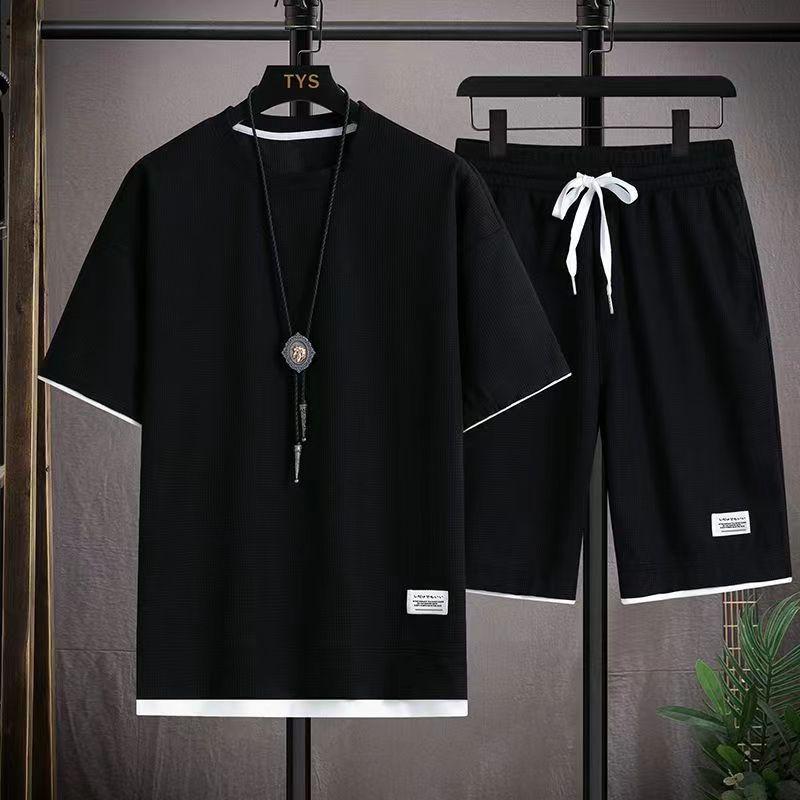 

Men's Tracksuits Summer Men's Sets Korean Fashion Short Sleeve T Shirt Shorts Suits Men Casual Trend Clothing 2 Piece Set Tracksuit MenM, Black