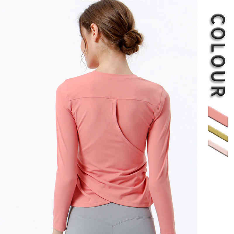 

Women' Fashion Long Sleeve Sports T-shirt Double Sided Brocade Comfortable Fitness No Bra, Warm red