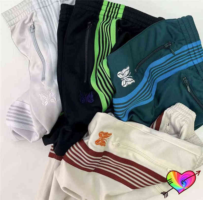 

Multicolor Stripes Needles Shorts Men Women Mixed Styles Needles Track Shorts High Street AWGE Embroidery Butterfly Breeches T220808, Dark grey