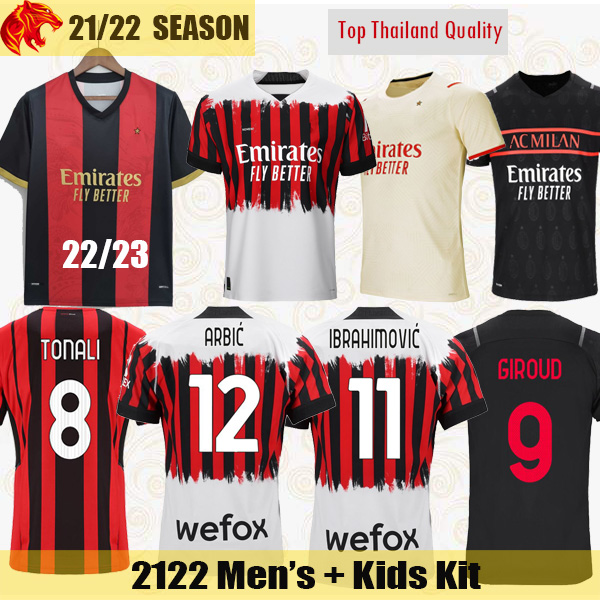 

2022 AC Soccer Jerseys IBRAHIMOVIC 4th Milan Fourth 21 22 23 BRAHIM GIROUD TONALI KESSIE THEO REBIC Football Shirt 2023 Mens Jersey Kids Kit, 2122 home